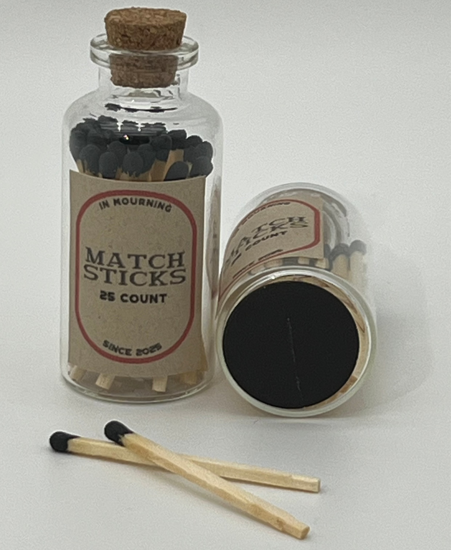Black Match Sticks in Apothecary Bottle