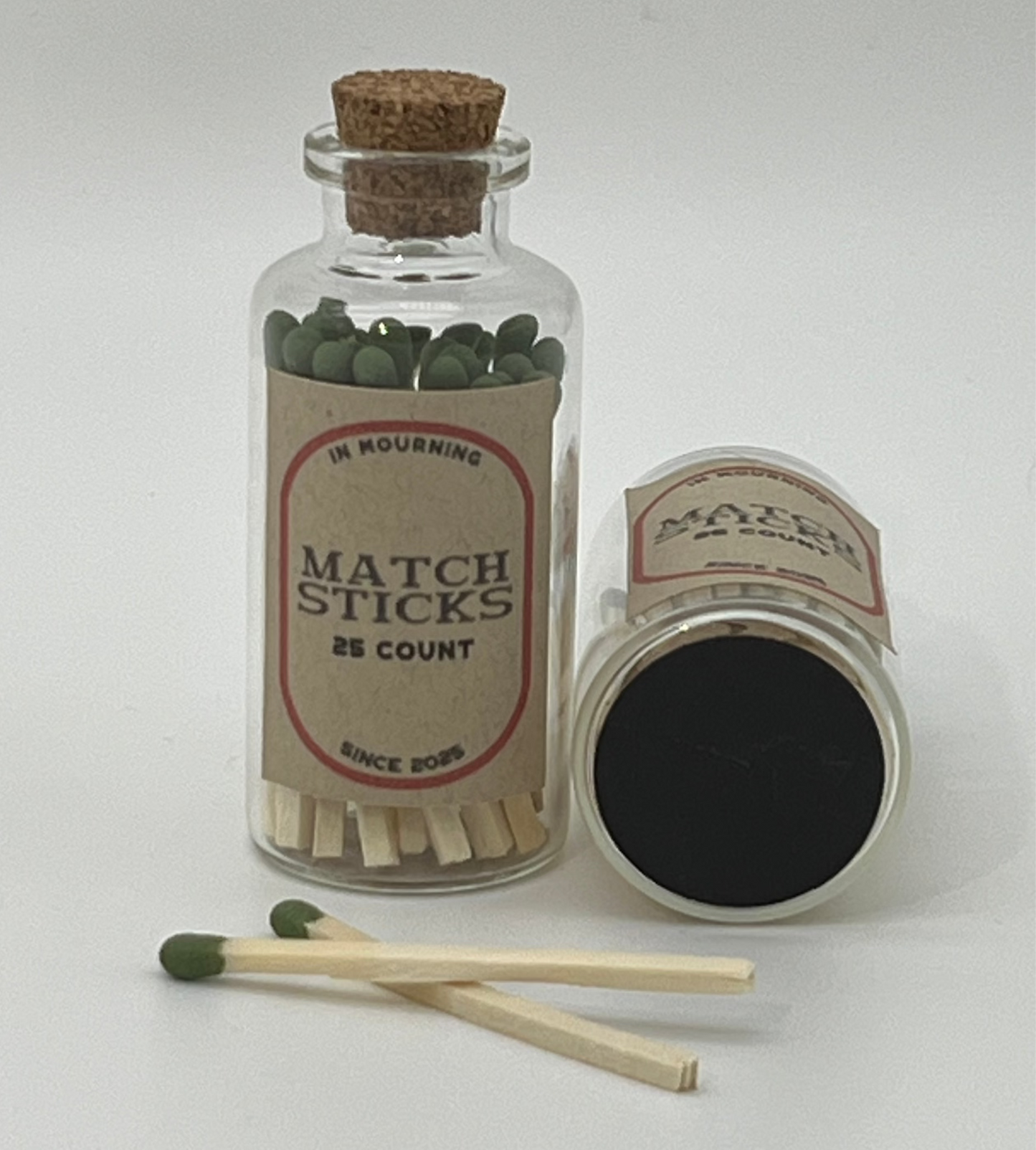 Green Match Sticks in Apothecary Bottle