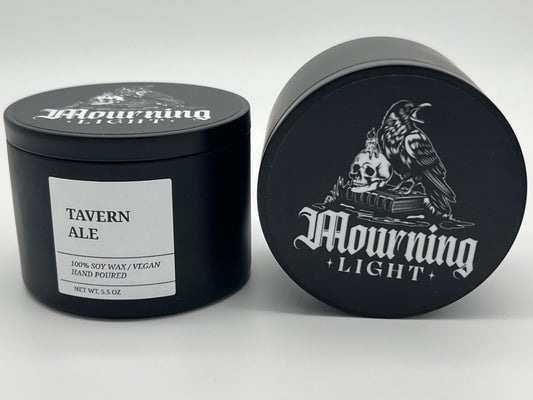 Two Tavern Ale Soy Wax Candles on white background.