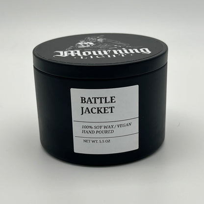 Soy wax candle with denim scent. 